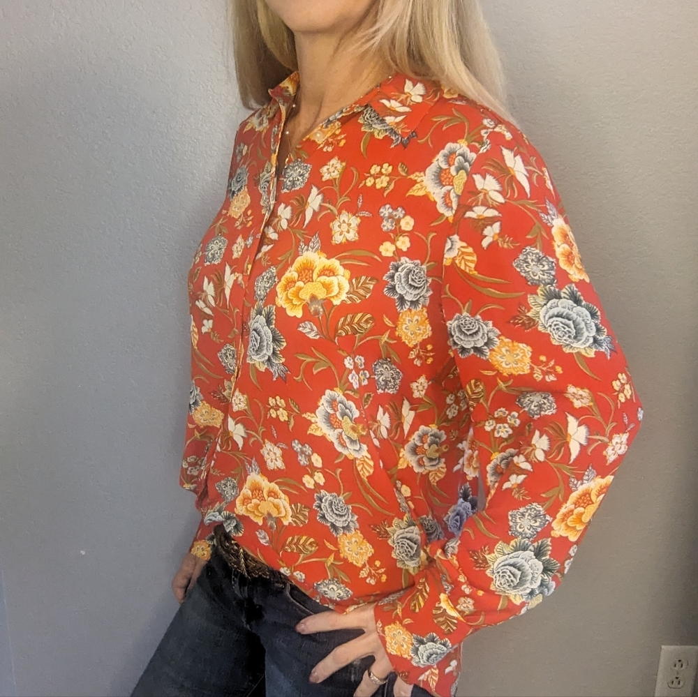 LOFT Spring Floral Flowy Button Down Top